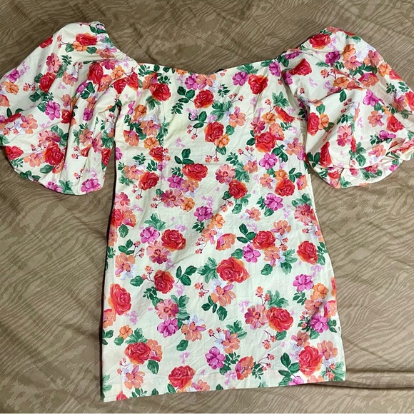Zara Floral Off Shoulder Mini Dress. Size Medium. - Picture 1 of 4